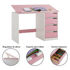 Escrivaninha Madeira 4 Gavetas Desenho Emma - Branco Rosa