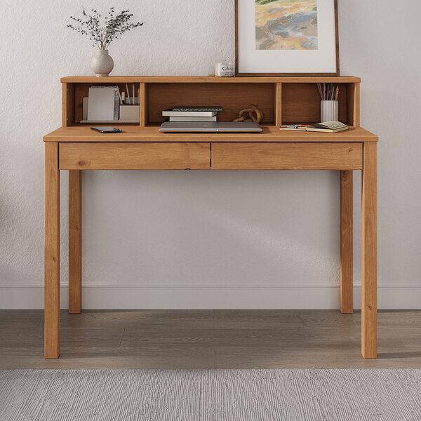 Escrivaninha Madeira Mesa 2 Gavetas 3 Nichos Lennox - Madeira