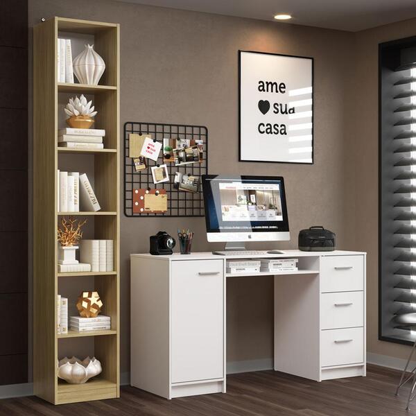 Escrivaninha Madesa Alaska + Estante Livreiro 6906 - Branco/c