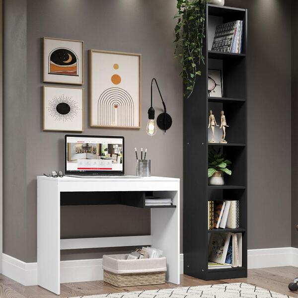 Escrivaninha Madesa Rubi + Estante Livreiro 6906 - Branco/pre