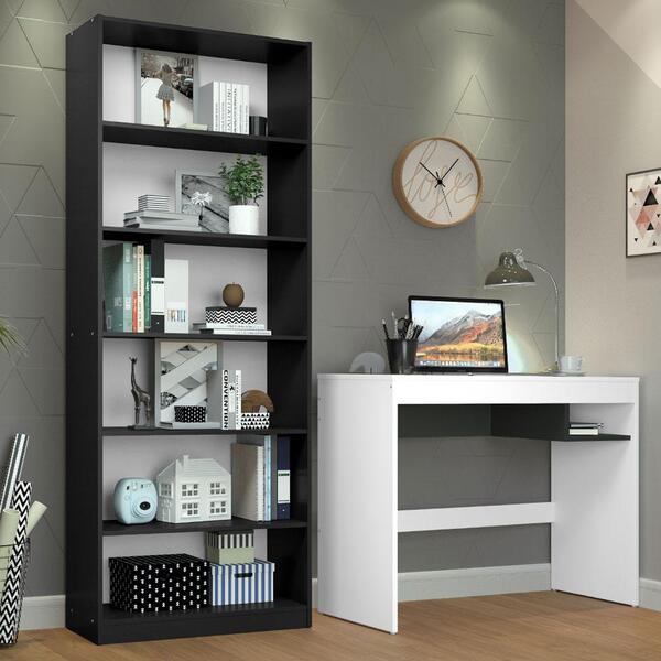 Escrivaninha Madesa Rubi + Estante Livreiro 6908 - Branco/pre