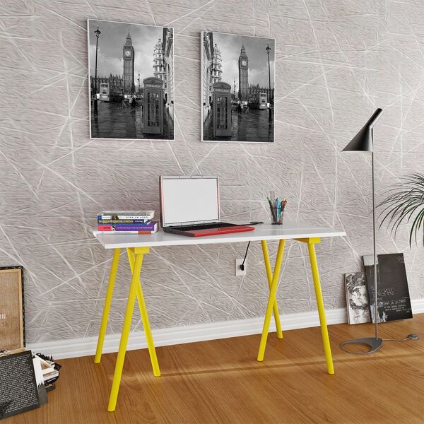 Escrivaninha Mesa Cavalete Trio 100cm Em Madeira Eucalipto/ M