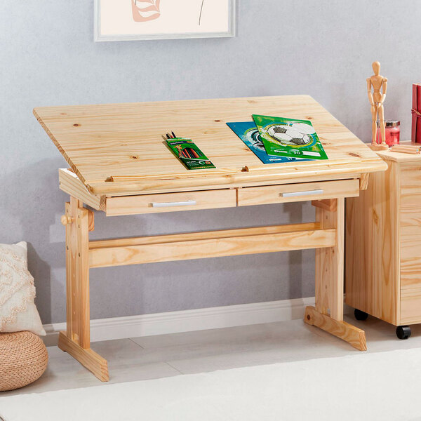 Escrivaninha Mesa De Desenho Olivia Em Madeira Maciça - Natur