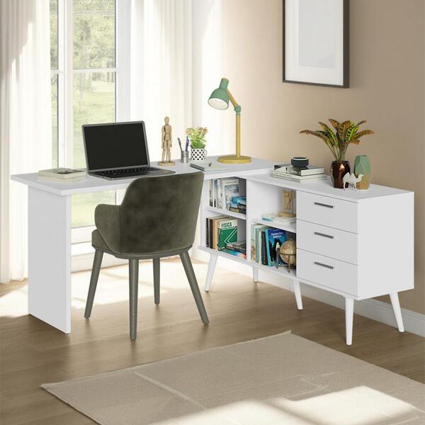 Escrivaninha Mesa De Estudos De Canto 3 Gavetas Branco Lisboa