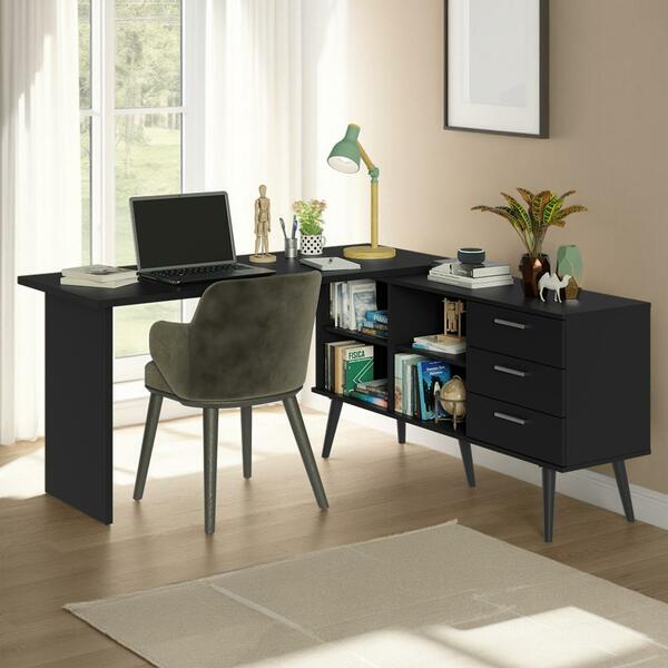 Escrivaninha Mesa De Estudos De Canto 3 Gavetas Preto Lisboa