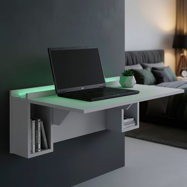 Escrivaninha Mesa Dobrável Com Nichos E Led Verde Neon 78,5cm