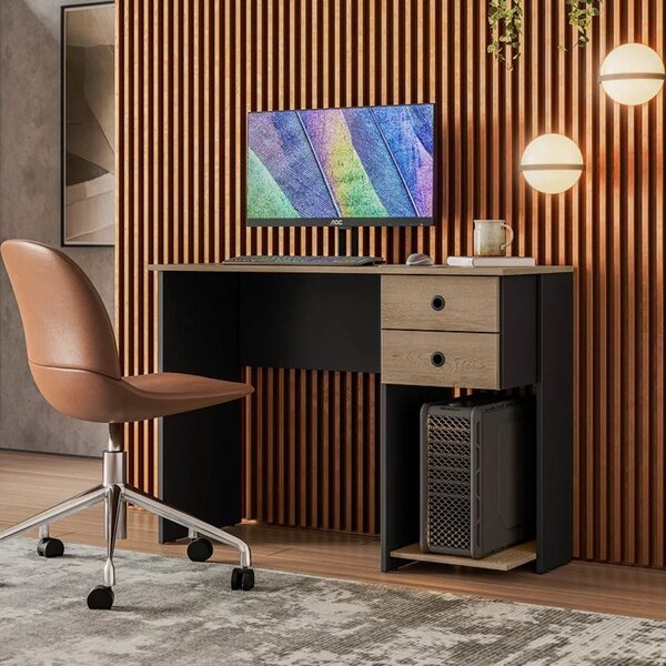 Escrivaninha Mesa Escritório 100cm 2 Gavetas Preto/carvalho R