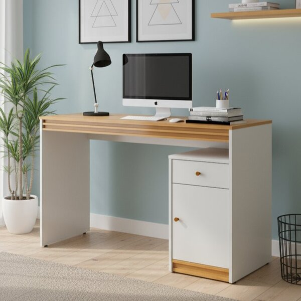 Escrivaninha Mesa Escritório 100% Madrid 1 Porta 120cm Off Wh