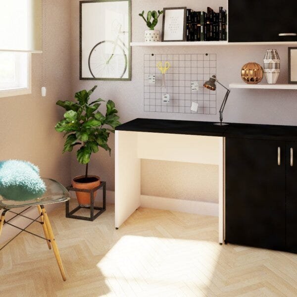 Escrivaninha Mesa Escritório 110cmx47cm 110cm Branca E Preto