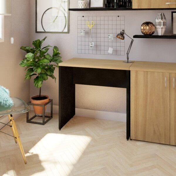 Escrivaninha Mesa Escritório 110cmx47cm 25mm Preto/carvalho M