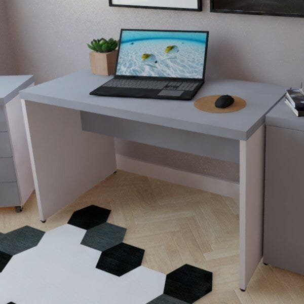 Escrivaninha Mesa Escritório 110cmx60cm 110cm Branco E Cinza