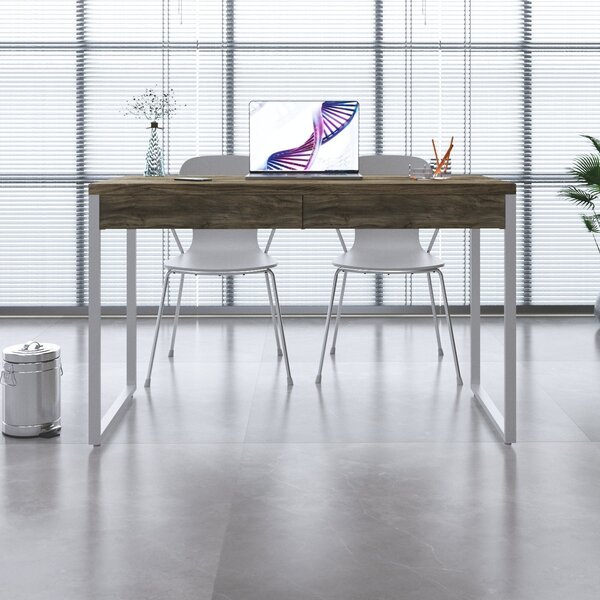 Escrivaninha Mesa Escritório 120cm 2 Gavetas Kuadra Carvalho/