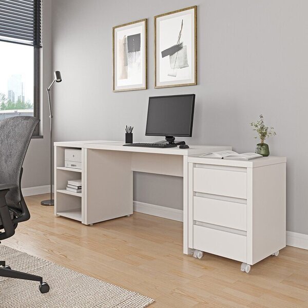 Escrivaninha Mesa Escritório 120cm Com Gaveteiro Com Rodízio