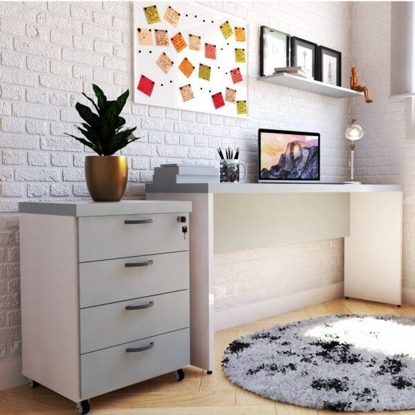 Escrivaninha Mesa Escritório 120cmx42cm 120cm Branca E Cinza