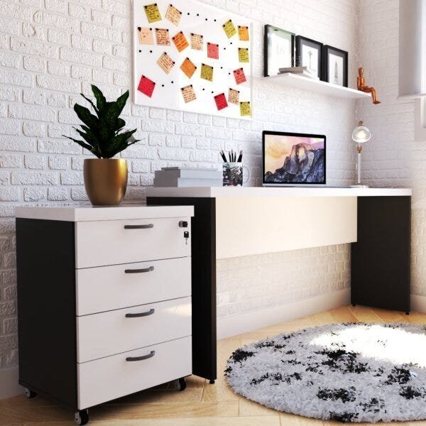 Escrivaninha Mesa Escritório 120cmx42cm 120cm Preto E Branca