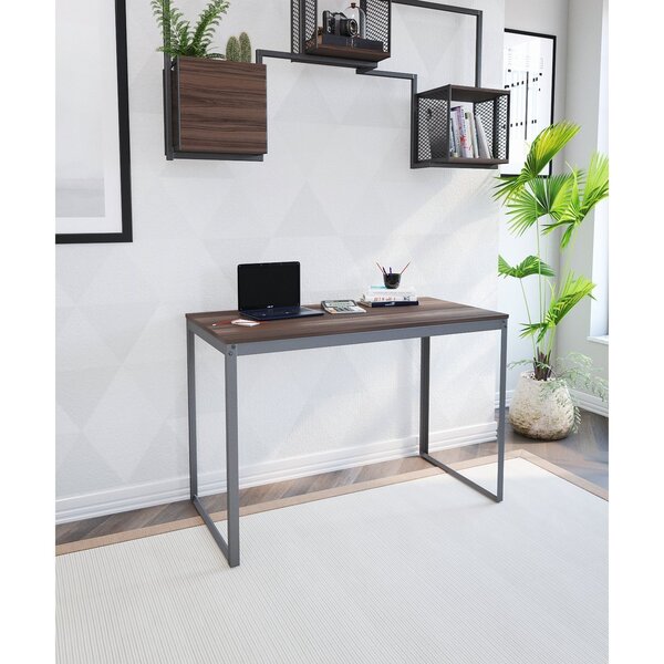 Escrivaninha Mesa Escritório 120x45 120cm Cinza Grafite E Nog