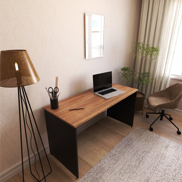 Escrivaninha Mesa Escritório 140cmx60cm 140cm Preto E Carvalh