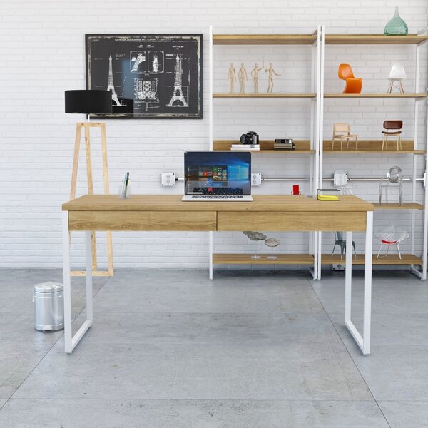 Escrivaninha Mesa Escritório 150cm 2 Gavetas Kuadra Lamina Me