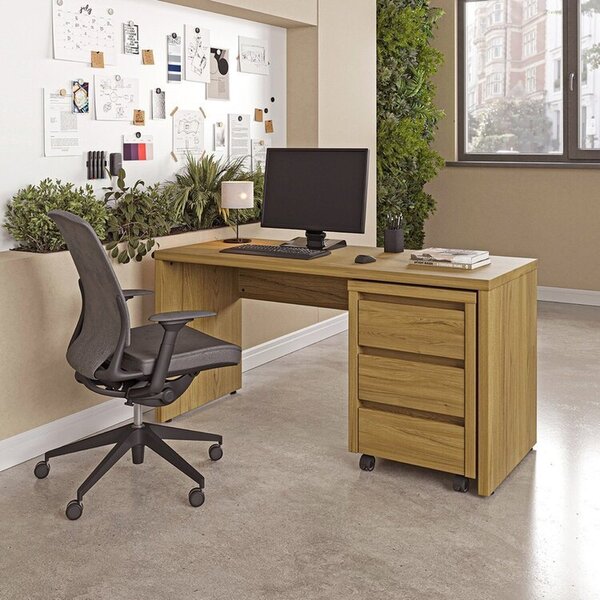 Escrivaninha Mesa Escritório 150cm Com Gaveteiro Com Rodízio