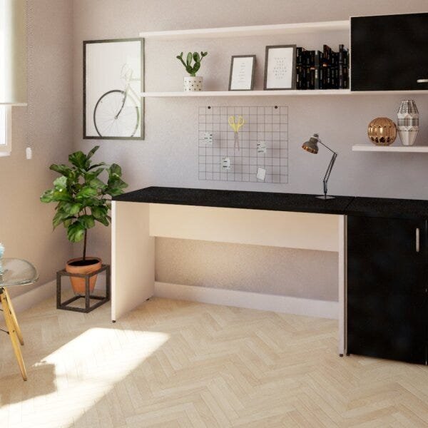 Escrivaninha Mesa Escritório 160cmx47cm 25mm Branca/preto