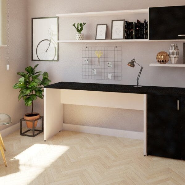 Escrivaninha Mesa Escritório 170cmx47cm 170cm Branca E Preto