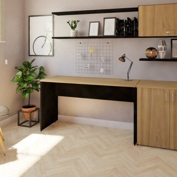 Escrivaninha Mesa Escritório 170cmx47cm 25mm Preto/carvalho M