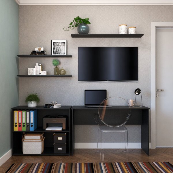 Escrivaninha Mesa Escritório 190cm Com Nichos E 3 Prateleiras