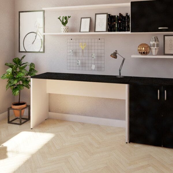 Escrivaninha Mesa Escritório 250cmx47cm 180cm Branca E Preto