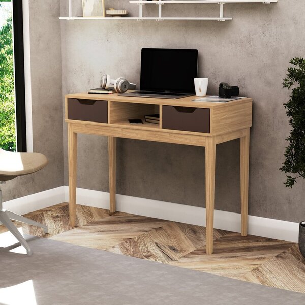 Escrivaninha Mesa Escritório 2 Gavetas 100cm Mel E Avelã Mel/