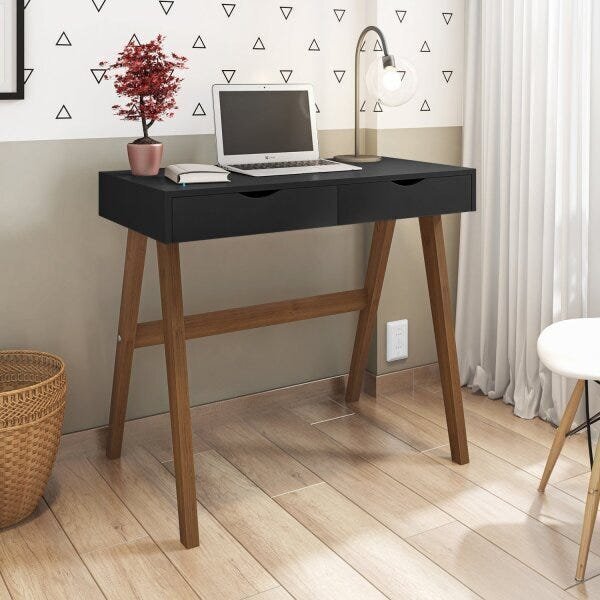 Escrivaninha Mesa Escritório 2 Gavetas 100% Mdf Iza Espresso