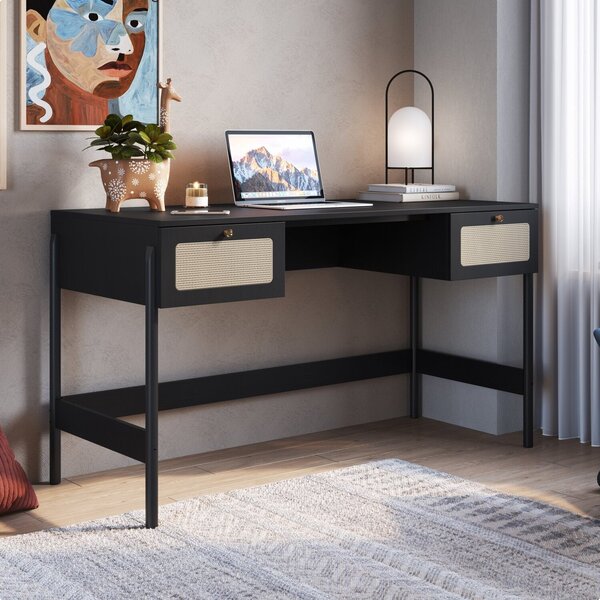 Escrivaninha Mesa Escritório 2 Gavetas 139cm Palhinha Pé Made