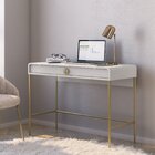 Escrivaninha Mesa Escritório 2 Gavetas Luna Branco/ Dourado