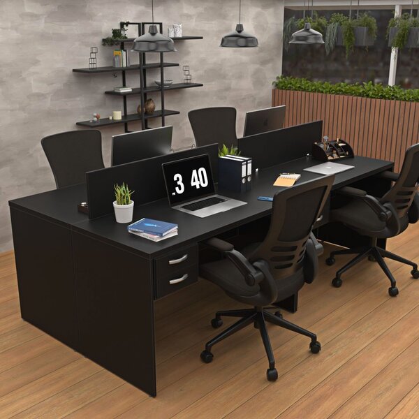Escrivaninha Mesa Escritório 8 Gavetas 4 Lugares 240cm Preto