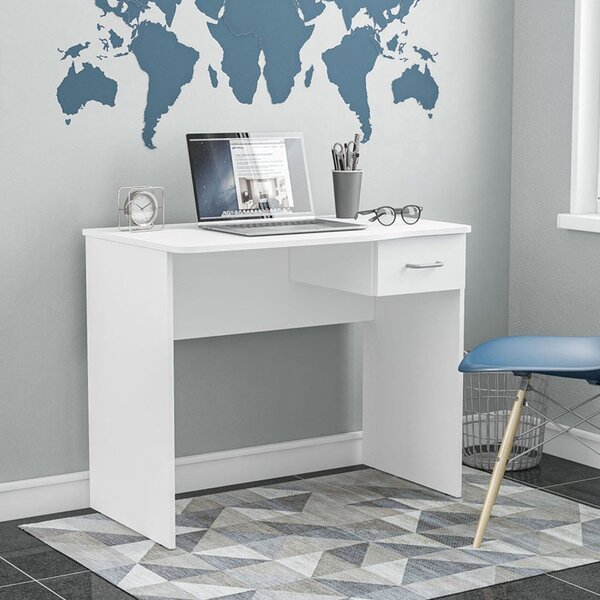 Escrivaninha Mesa Escritório 90cm 1 Gaveta Arapei Branco
