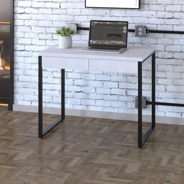 Escrivaninha Mesa Escritório 90cm 2 Gavetas Kuadra Branco Che