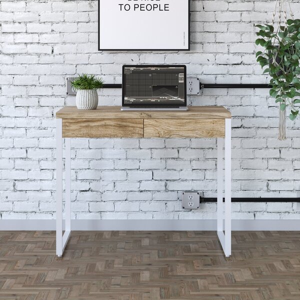 Escrivaninha Mesa Escritório 90cm 2 Gavetas Kuadra Carvalho/b