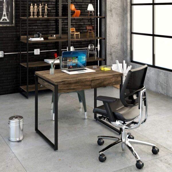 Escrivaninha Mesa Escritório 90cm 2 Gavetas Kuadra Carvalho D