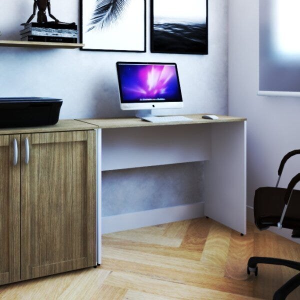 Escrivaninha Mesa Escritório 90cmx47cm 90cm Branca E Carvalho