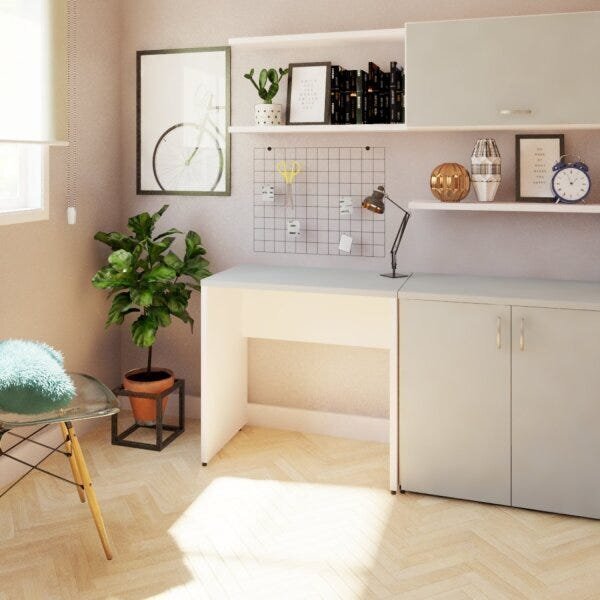 Escrivaninha Mesa Escritório 90cmx47cm 90cm Branca E Cinza Cr