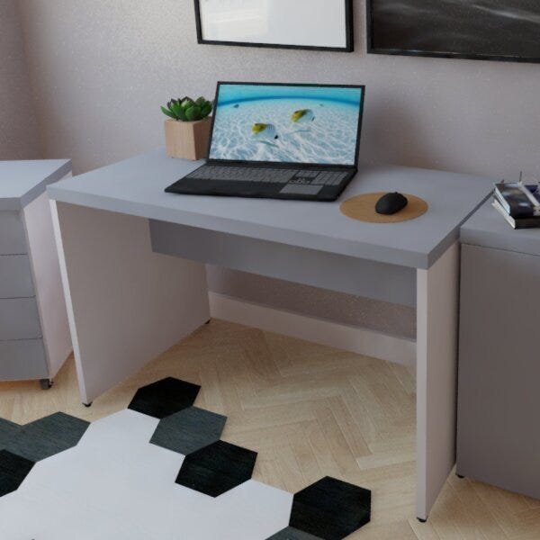 Escrivaninha Mesa Escritório 90cmx60cm 90cm Branco E Cinza Cr