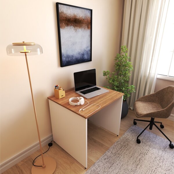 Escrivaninha Mesa Escritório 90cmx70cm 25mm Branca/carvalho M