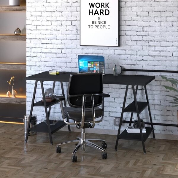 Escrivaninha Mesa Escritório Cavalete 150cm 4 Prateleiras Est