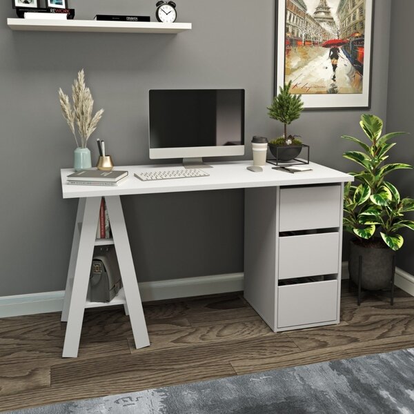 Escrivaninha Mesa Escritório Cavalete 2 Prateleiras 3 Gavetas