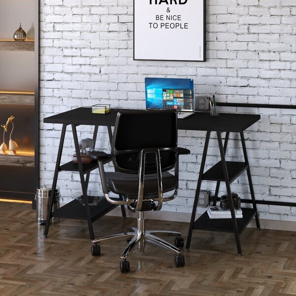 Escrivaninha Mesa Escritório Cavalete Estilo Kuadra 4 Pratele