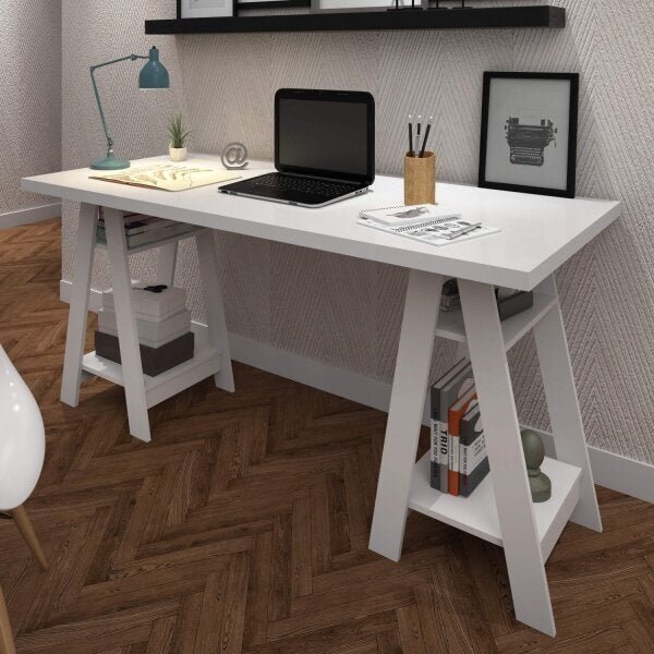 Escrivaninha Mesa Escritório Cavalete Hawaii 4 Prateleiras 13