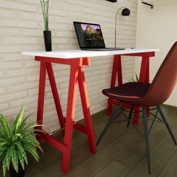 Escrivaninha Mesa Escritório Cavalete Pes Em Madeira Macica P