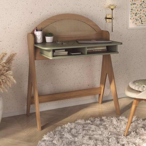 Escrivaninha Mesa Escritório Com 2 Nichos E Detalhe Em Impres