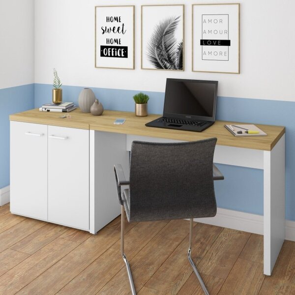 Escrivaninha Mesa Escritório Com Armário 2 Portas Toq