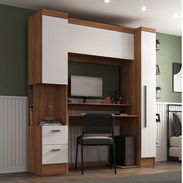 Escrivaninha Mesa Escritório Com Armário 3 Portas 2 Gavetas M