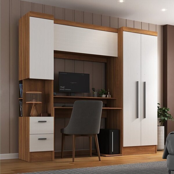 Escrivaninha Mesa Escritório Com Armário 4 Portas E 2 Gavetas